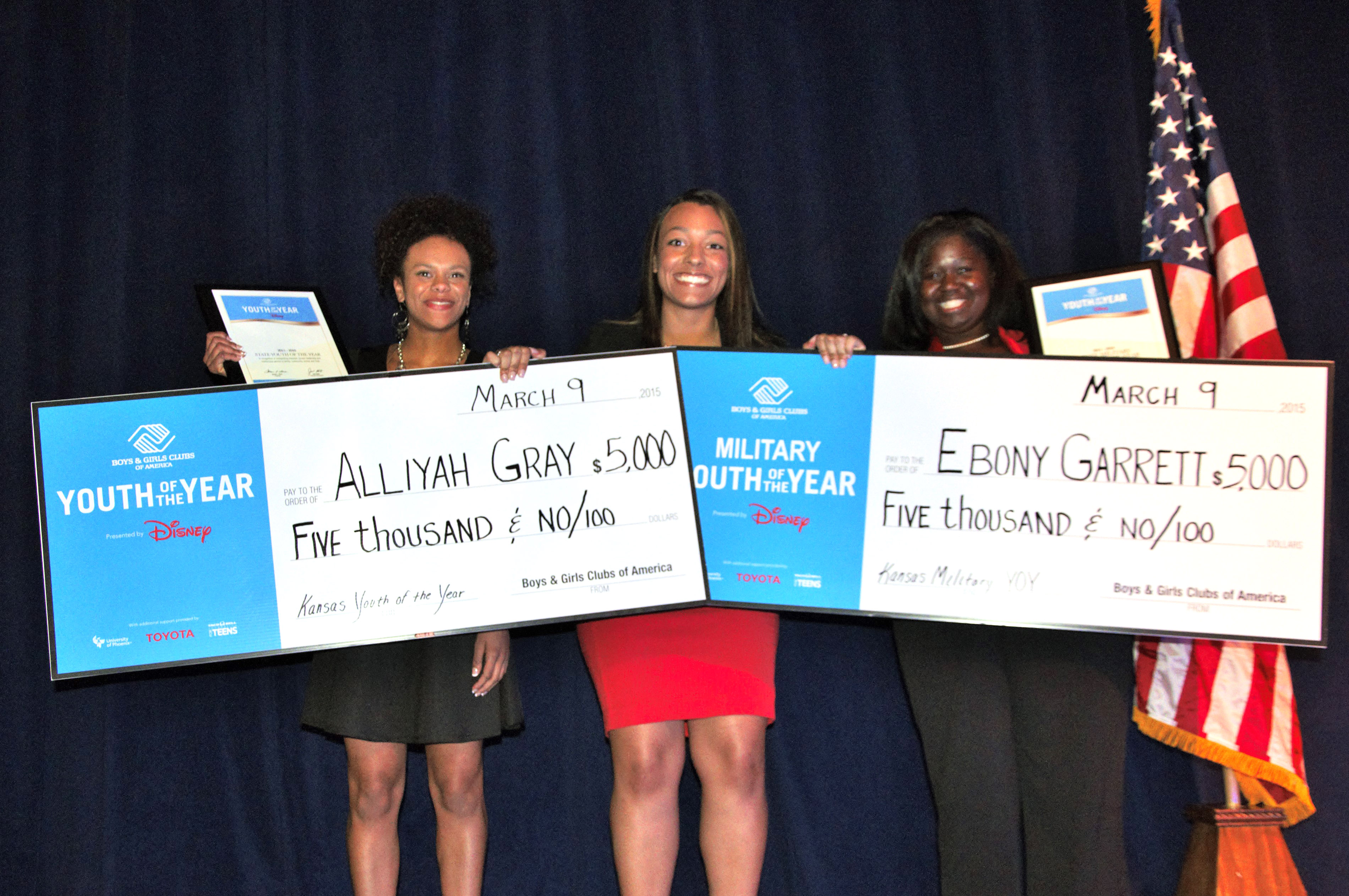 left to right, Alliyah Gray, Trei Dudley, 2012 National Youth of the Year from the Boys & Girls Club of Lawrence, Ebony Garrett